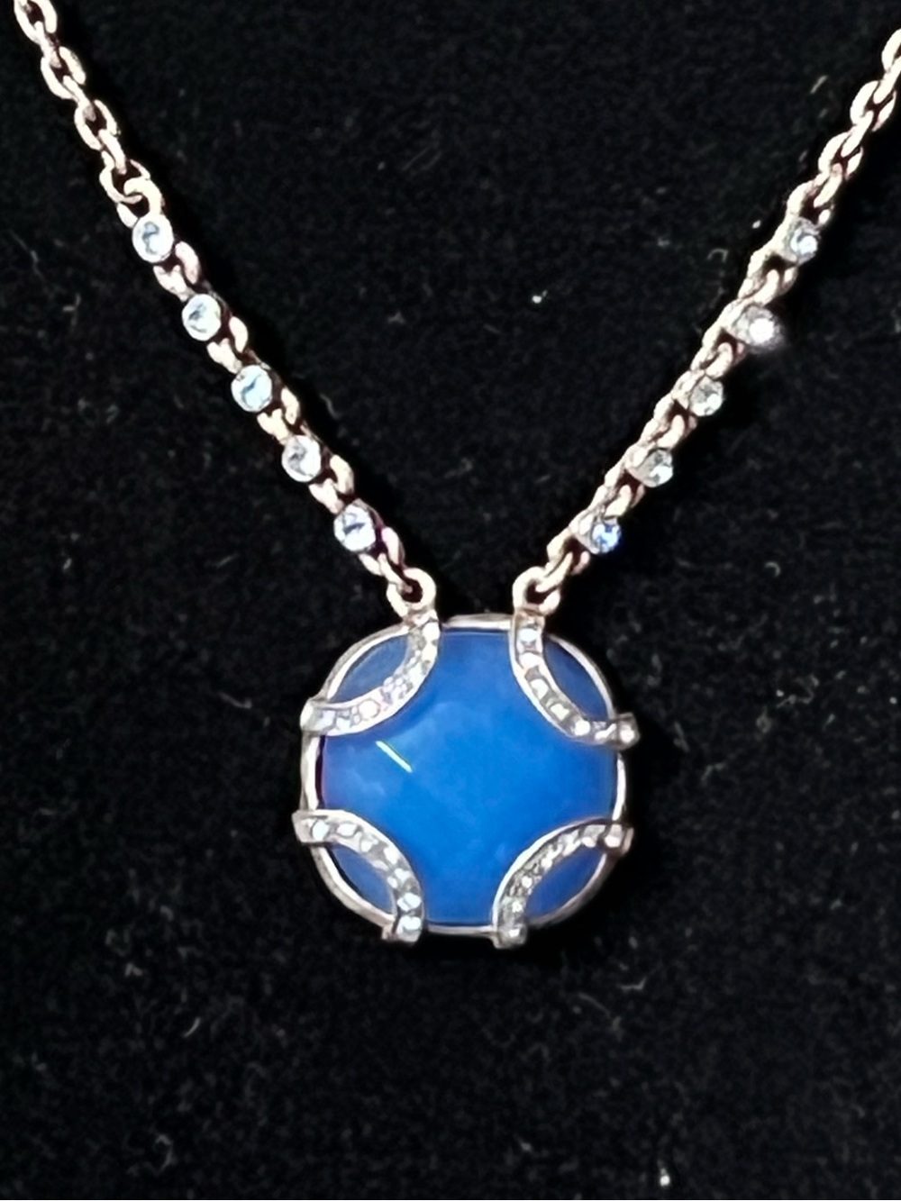 Givenchy Blue Glass Pendant Chain Necklace with Crystal Accents rose gold